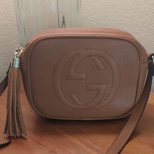 GG  Tan Leather Crossbody Bag with Tassel
